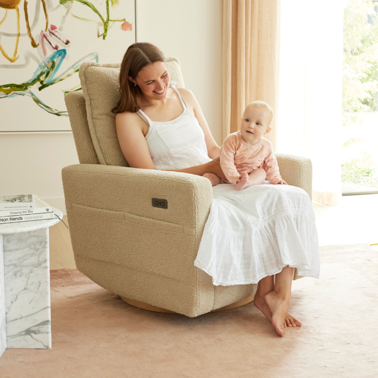 Frankie Electric Recliner Glider Nursery Chair in Taupe Teddy
