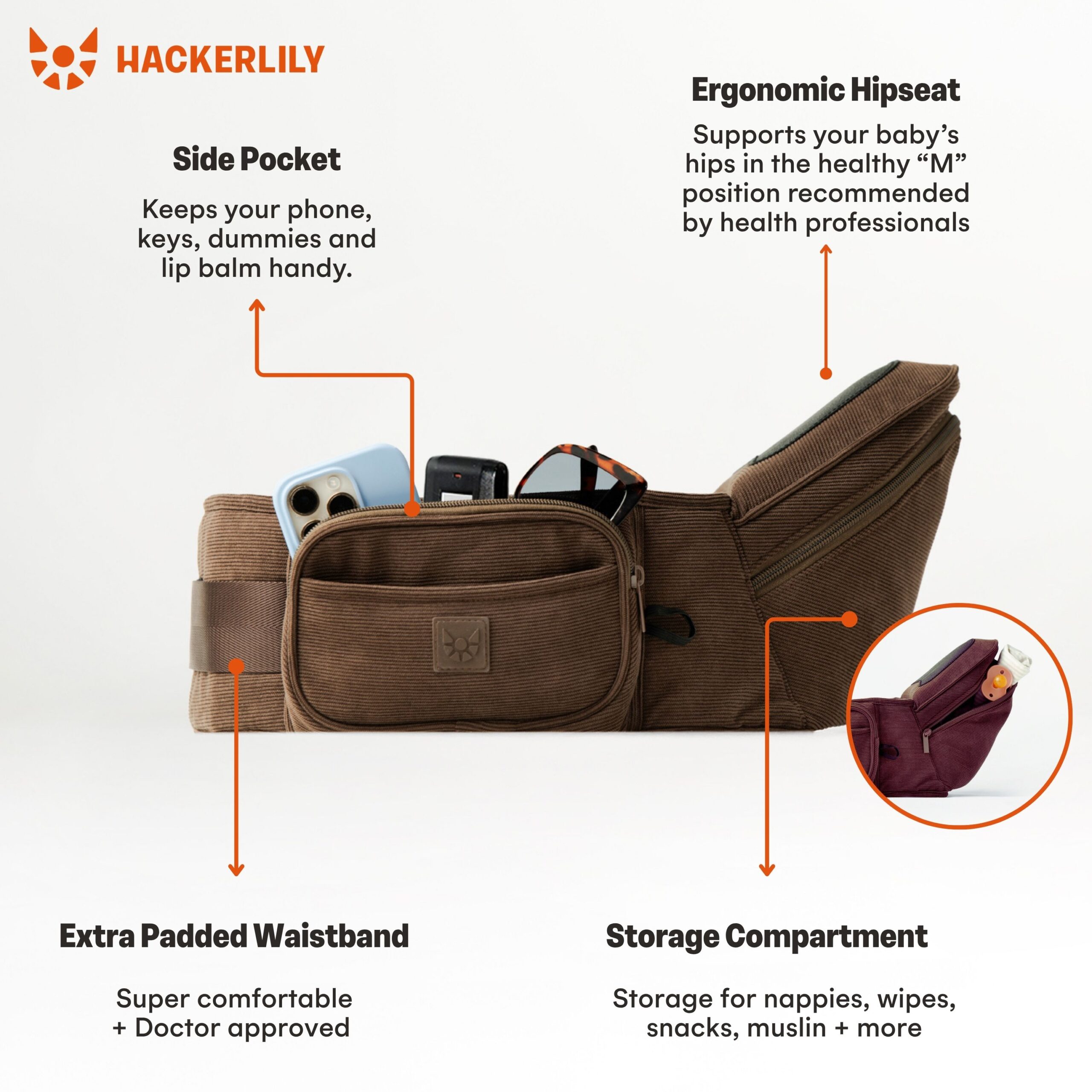 Hackerlily HipSurfer Baby Carrier, Bum Bag + Nursing Ledge (In One)