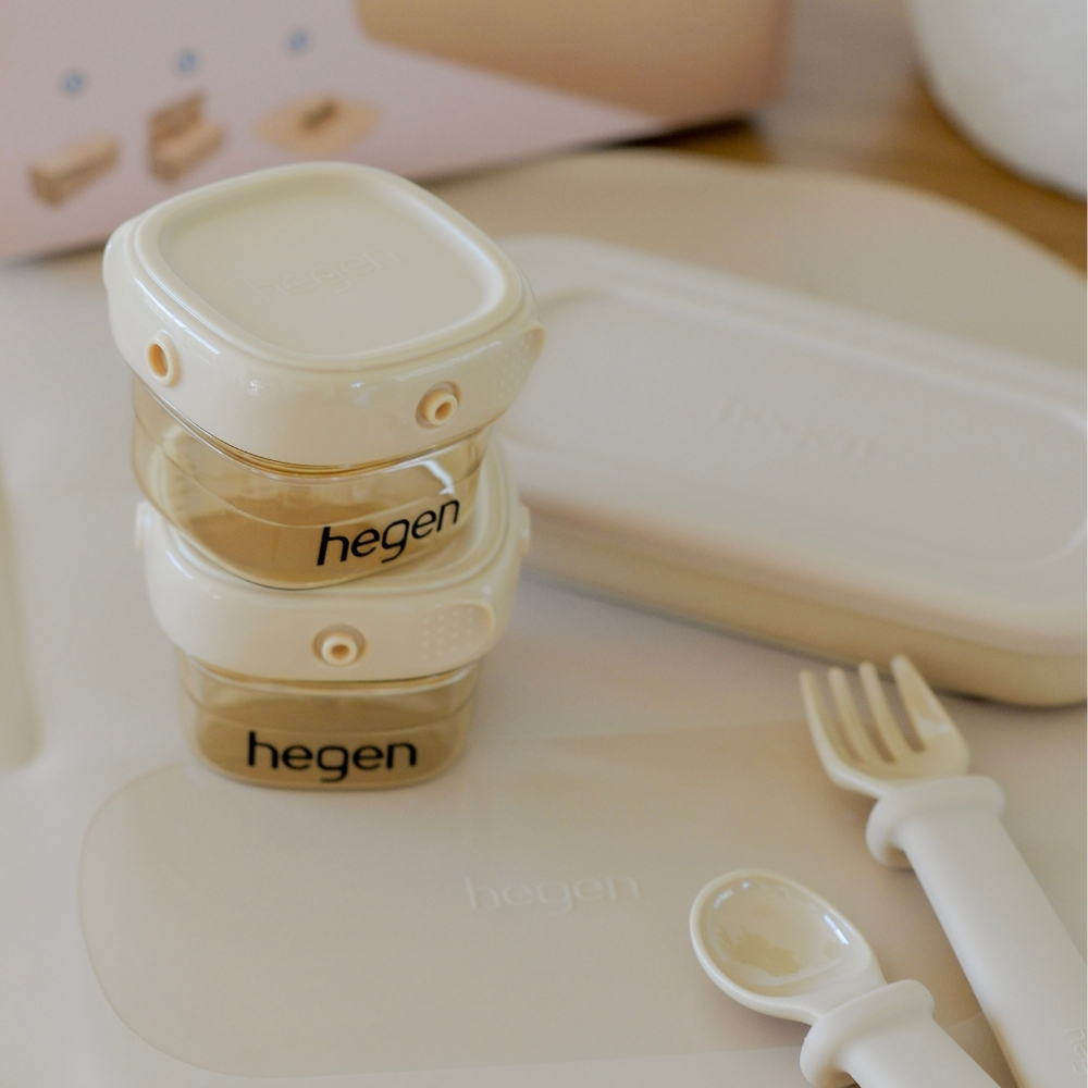 Hegen Mealtime Starter Kit with Foldable Placemat Taupe